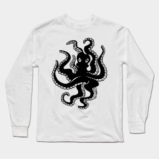 Black and White Sea Beasties Narwhal, Octopus, Fish Long Sleeve T-Shirt